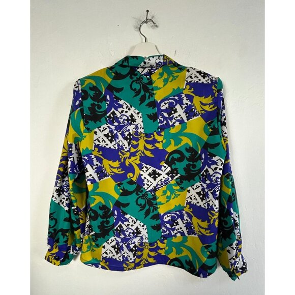 Worthington Essentials Women's Button Down Long Sleeve Top Geo Print Size 12 - Picture 2 of 8